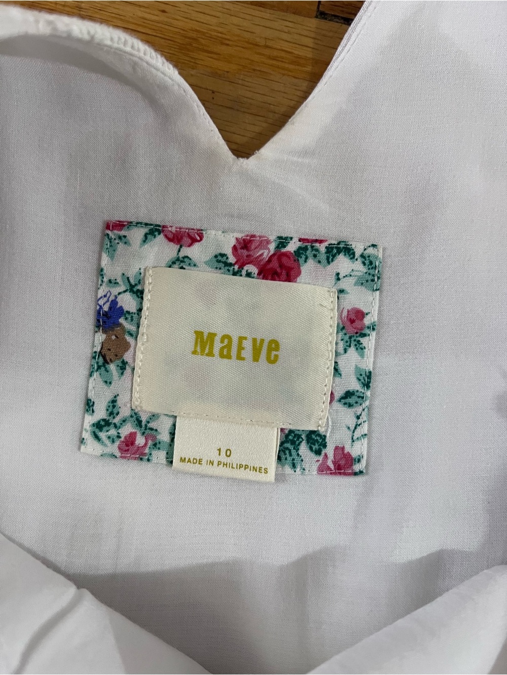 Maeve White Shirt with Pink & Green Floral Trim